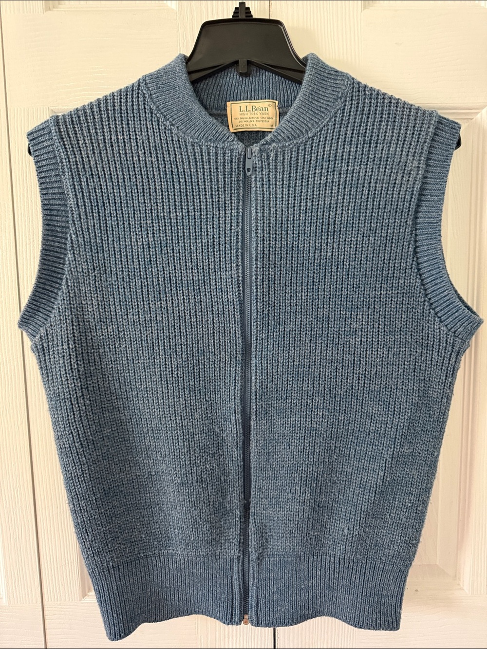 Vintage 70s L.L. Bean Sweater Vest High Trek Yarn Full Zip Blue Sz M